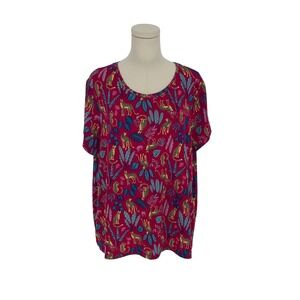 Secret Treasures Womens Leopard Jungle Print Magenta Scoop Neck Top Large